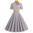 thumbnail image 2 of Fankiway Robe Rétro à Carreaux Imprimée pour Femmes, Robe de Cocktail à Manches Mi-Longues avec Nœud, Robes Extensibles Grande Taille pour Femmes Rondes, Robes de Printemps pour Femmes 3440, 2 of 9