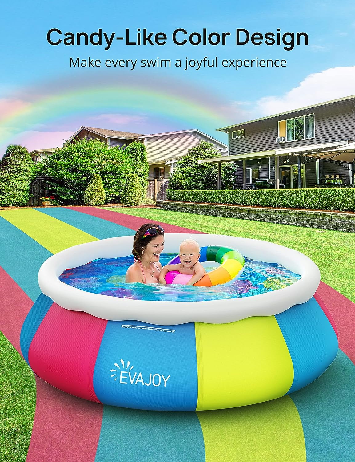 Swimming Pool, EVAJOY 10ft 30in Above Ground Pool Easy Set, Blow Up Pool Kiddie Pool Inflatable Top Ring Swimming Pools for Adults Family Backyard Outdoor with Pool Cover