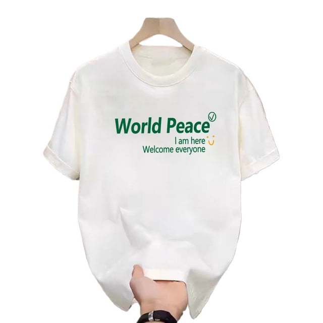 T-Shirt Décontracté d'Été Blanc Imprimé Hommes Femmes Extérieur Respirant Coton Chemise Ronde