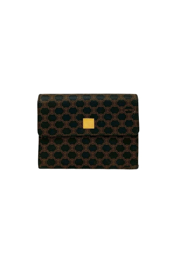 Pre-Owned CELINE Macadam Blason Leather Tri-fold Wallet Mini Black/Brown 26134