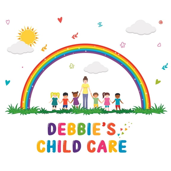 DAYCARE - Personalized Name Daycare Wall Decoration Kids Playroom Art Daycare Design Vinyl Adhesive Wall Decal - Multicolored Art Teacher & Kids Design Rainbow Sun Clouds Design Wall Decal 24" x 30"