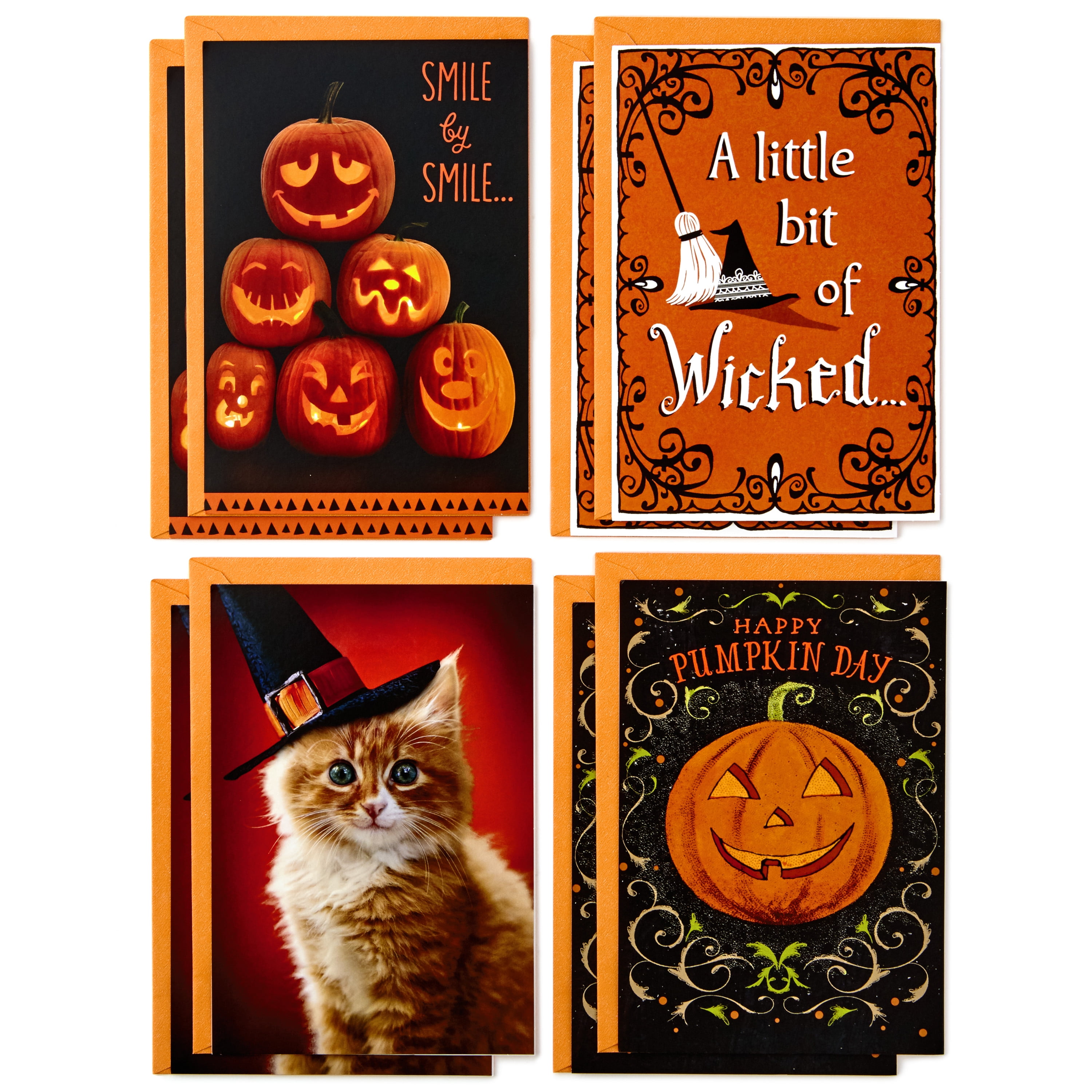 Hallmark Halloween Cards Assortment, Wicked Cat & Pumpkins (8 Cards/Envelopes)