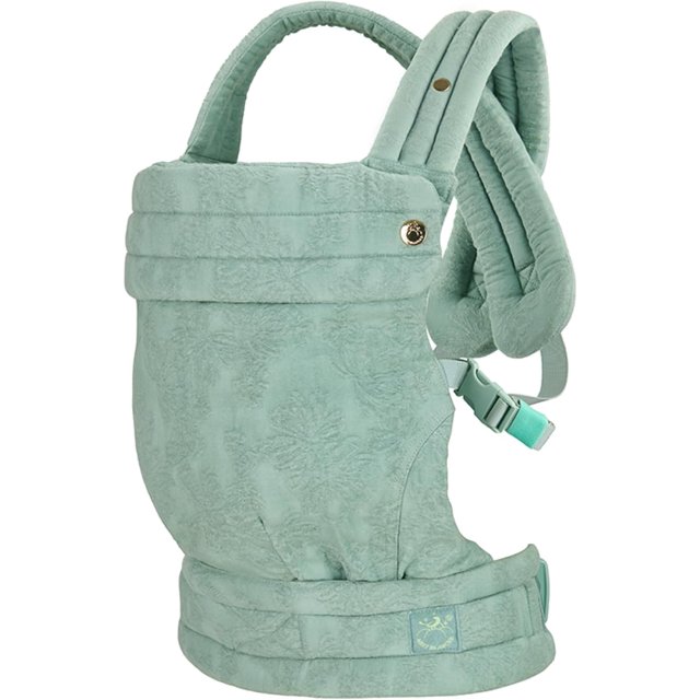 NEST BLANCHE Portabebés – Mezcla de lino de algodón suave con diseño jacquard magnolia, ajustable y ergonómico para recién nacidos y niños pequeños (verde azulado)