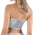 thumbnail image 3 of Women's Shiny Metallic Bandeau Top - Sexy Leather-Look Tube Top, Performance Stage Wear, Stretchy Strapless Crop Top for Parties, Clubs & Music Festivals (Silver, L), 3 of 4