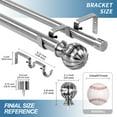 thumbnail image 3 of Urbanest Fluted Ball Manhattan 1" 3/4" Double Drapery Curtain Window Rod Set - 84" to 120", Brushed Steel, 3 of 6