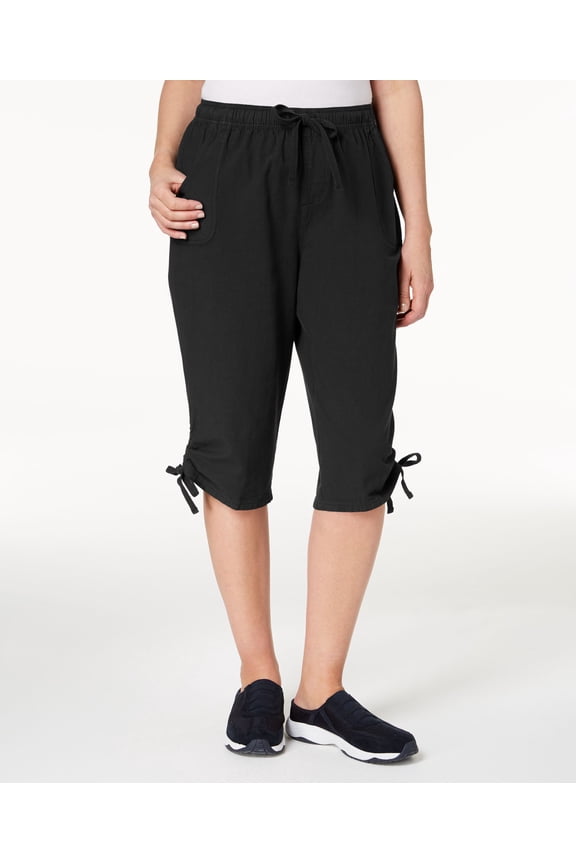 Petite Cotton Cotton Pull on Skimmer Capri Pants  Deep Black  PS