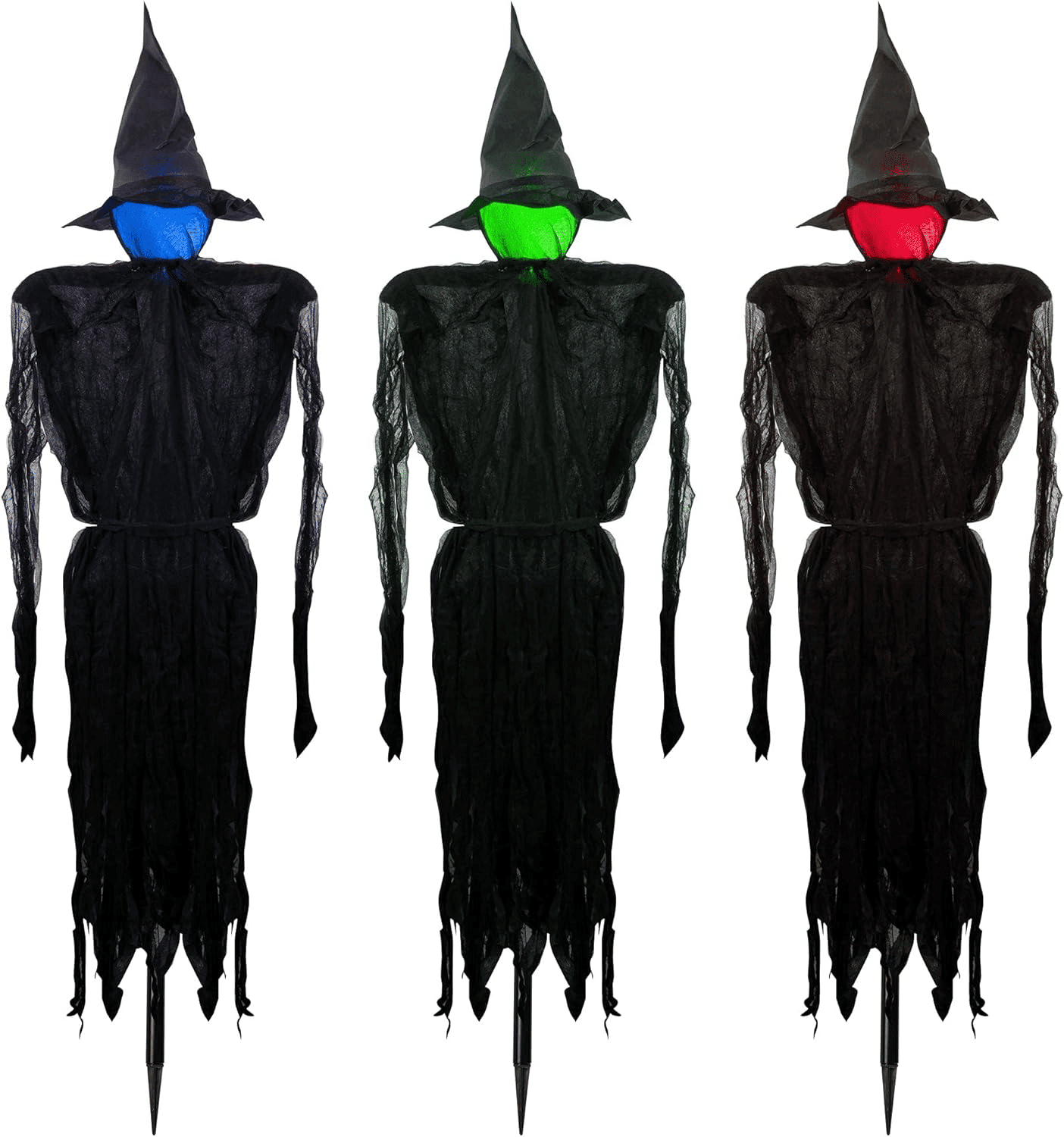 63 Inch Light Up Witch Yard Stake with RGB Color Changing Face