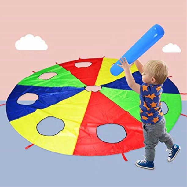 happymaty rainbow umbrella parachute 6 foot with 8 handles for kids