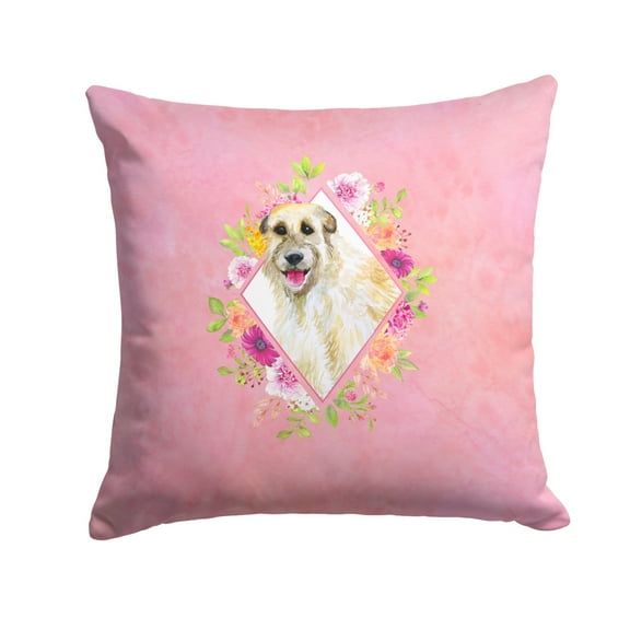 Irish Wolfhound Pink Flowers Fabric Decorative Pillow