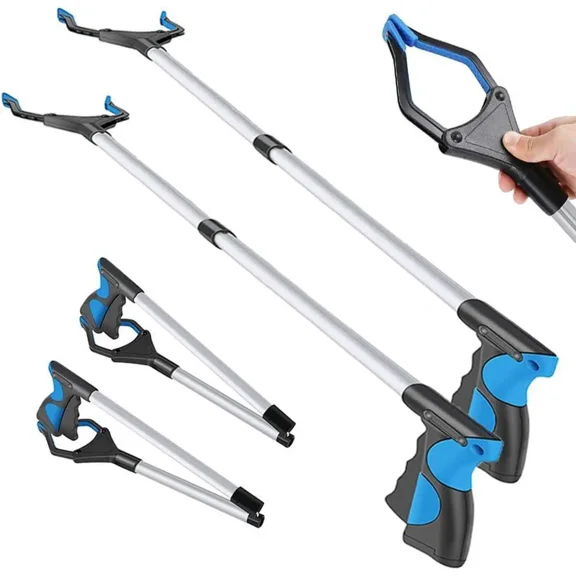 2-Pack Grabber Reacher Tool, 32 Inch Extra Long Steel Foldable Pick Up Stick, 90° Rotating Anti-Slip Jaw, Trash Claw Grabber Tool, Hand Grabber for Reaching, Arm Extension for Elderly, Garden Nab
