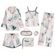 thumbnail image 1 of Conjunto de pijama rosa para mujer, ropa de dormir con tirantes, lencería de seda satinada, ropa de casa, 7 piezas, 1 of 4
