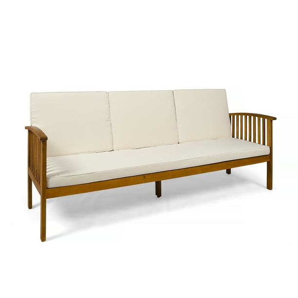 Breenda Outdoor Acacia Wood Sofa With, Wood Outdoor Sofa With Cushions