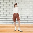 thumbnail image 5 of Lenpel Bermuda Shorts for Women Elastic High Waisted Drawstring Button Front Knee Length Shorts Summer Casual Shorts with Pockets, 5 of 7