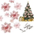 thumbnail image 4 of MINKUROW 20Pcs Christmas Flower Poinsettias 5.5 Inch Xmas Pink Glitter Artificial Flowers with 20Pcs Metal Clips Rose Gold Shining Faux Flowers for Christmas Tree Wreath Ornaments Wedding Party Decor, 4 of 7