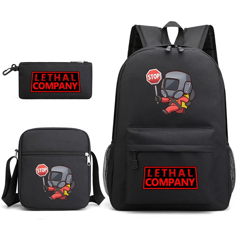 Lethal Company Schoolbag Male And Female Student Pencil Bag Three Piece Set Printed Canvas Bag Large Capacity Backpack Black 1 Bomveson