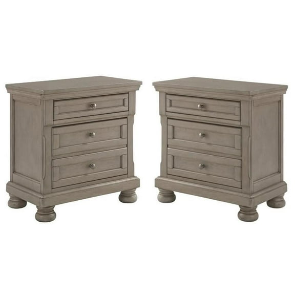 Home Square 3 Drawer Wood Nightstand Set in Light Gray (Set of 2)