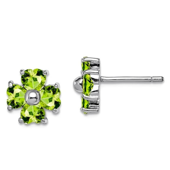 925 Sterling Silver Polished Rhodium Peridot Flower Post Earrings 9x9mm Wide Stud Earring for Women