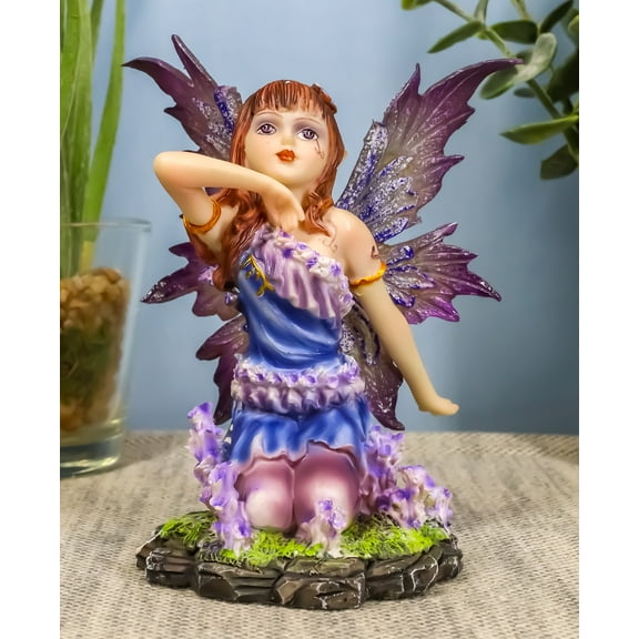 Ebros Kneeling Purple Lavender Girl Fairy Garden Statue 4.25"Tall Fantasy Collectible