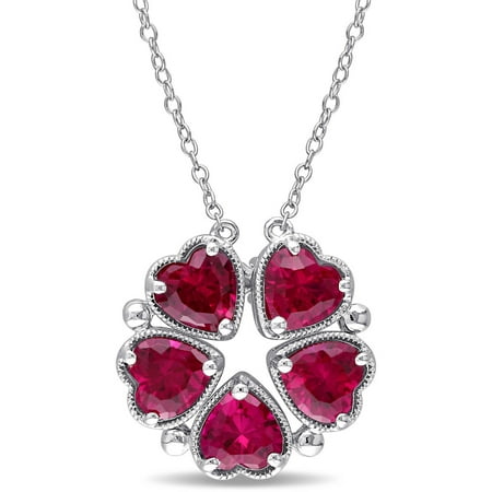 Tangelo 5 Carat T.G.W. Created Ruby Sterling Silver Vintage Multi-Heart Necklace, 18