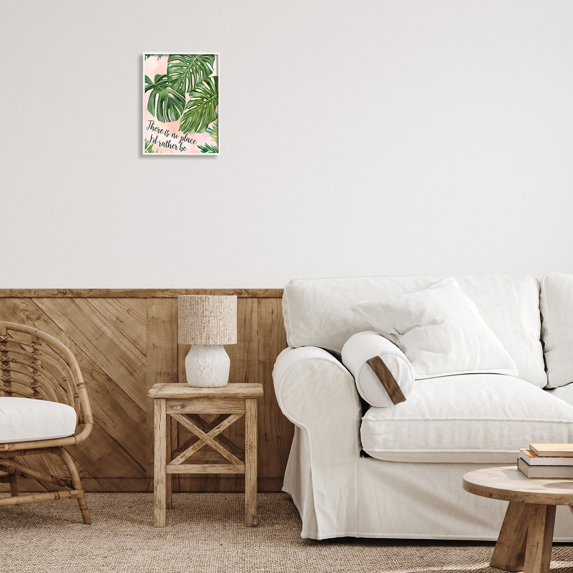Stupell Industries No Place I'd Rather Be Calligraphy Monstera Botanical Leaves Framed Wall Art, 11 x 14, Design by Ziwei Li