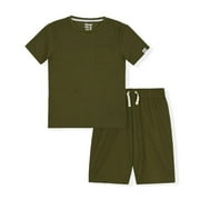 Sleep On It Boys 2-Piece Short-Sleeve Waffle Thermal Pajama Shorts Sleep Set - Green , 6-7