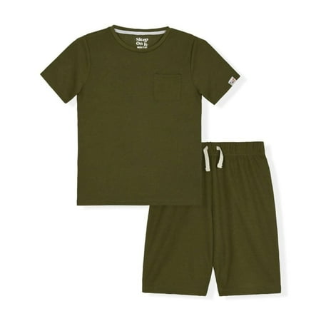 Sleep On It Boys 2-Piece Short-Sleeve Waffle Thermal Pajama Shorts Sleep Set - Green , 6-7