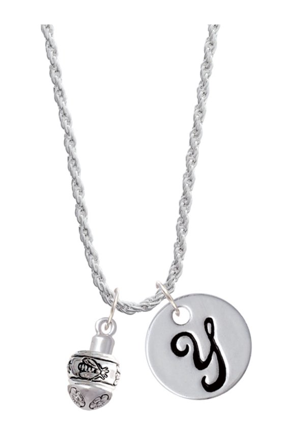 Silvertone Napoleon's Bee Spinner Silvertone Script Initial Disc - Y - Charm Necklace, 20"+3"