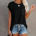 thumbnail image 2 of ZHENHONG T Shirts for Women,Casual Solid Color Short Sleeve Tshirt Crew Neck Loose Breathable Pocket Tees,Black Women Blouses, 2 of 7