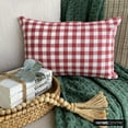 thumbnail image 4 of Holiday Décor Lumbar Pillow Cover, 12" x 22" Red Cotton Pillowcase, Farmhouse Check & Stripe Buffalo Checks Oblong Pillow Cover For Sofa Couch, Hotels, Living Room, Bed Room - Grid Loom Red, 4 of 10