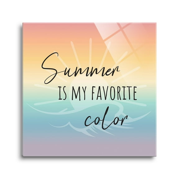 Summer Favorite Color Aqua Yellow Sun 8 x 8 Glass Wall Hanging Sign