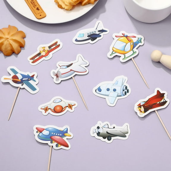 CIMAXIC Aircraft Cake Decorations Assorted Colors Wooden for Party Favor 10Pcs