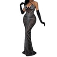 thumbnail image 1 of B91xZ Robes Formelles pour Femmes une Épaule Haute Fendue Sans Manches Robe Maxi Cocktail Sexy Froissée, Noir XL, 1 of 5