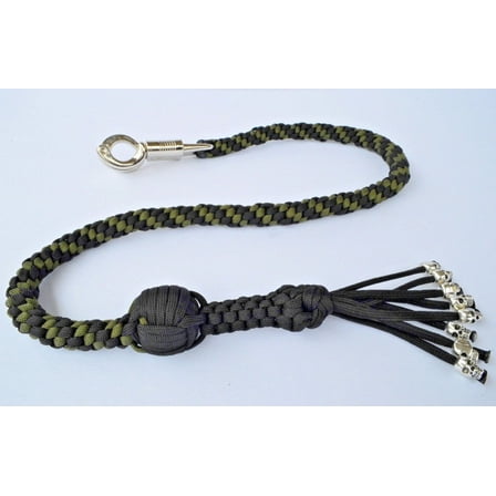 550 Paracord Motorcycle Whip Get Back whip 1" Ball & Skulls 36" - GREEN / BLACK