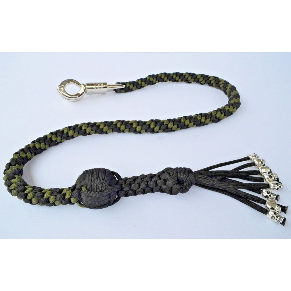 550 Paracord Motorcycle Whip Get Back whip 1" Ball & Skulls 36" GREEN / BLACK
