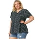 thumbnail image 4 of Women's Plus Size V Neck Ruffle Hem Short Sleeve Cinched Waist Floral Peplum Top Navy 4X, 4 of 7