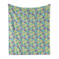 thumbnail image 1 of Summer Soft Flannel Fleece Blanket, Nerd Pineapple Faces Along Smart Girly Smiling Watermelons Exotic Friend, Cozy Plush for Indoor and Outdoor Use, 60" x 80", Pink Mustard Turquoise, by Ambesonne, 1 of 5