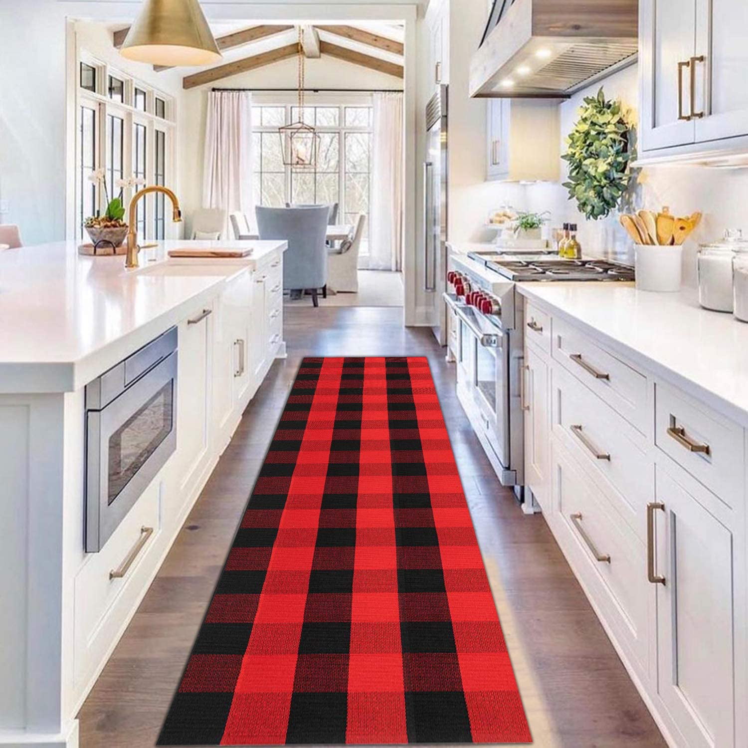 Buffalo Plaid Runner Rug Red And Black, Red And Black Buffalo Check Kitchen Rug