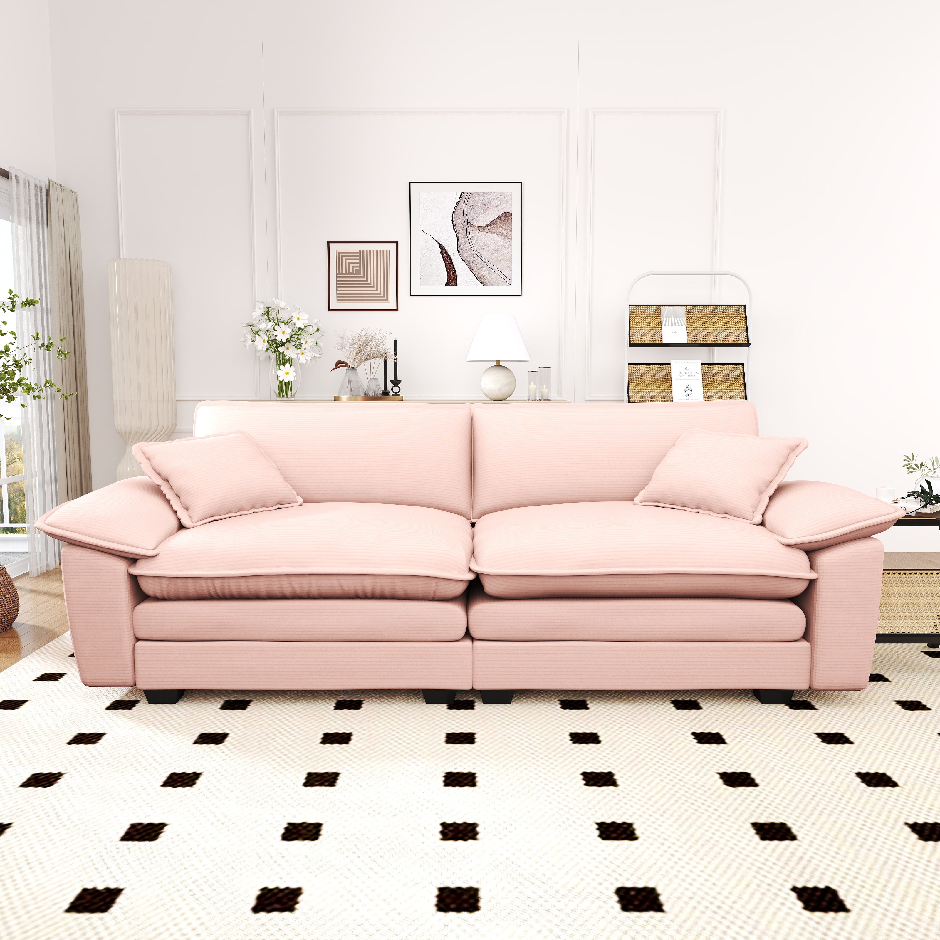 Lunale 80.5" Oversized 2 Seater Corduroy Sofa, Deep Seat Sleeper Cloud Couch for Living Room, Pink