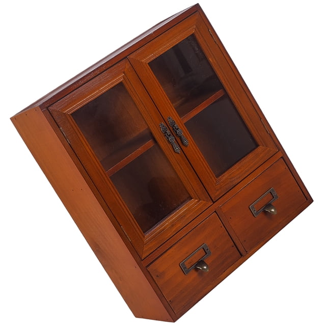 LOLIPPYY Brown Wood Desktop Display Cabinet for Storing with Multilayer Drawers and Vintage Design 12.5 Inches