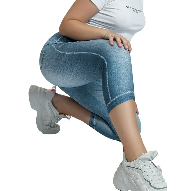 Capreze Capri Pants for Women Plus Size Leggings High Rise Fake