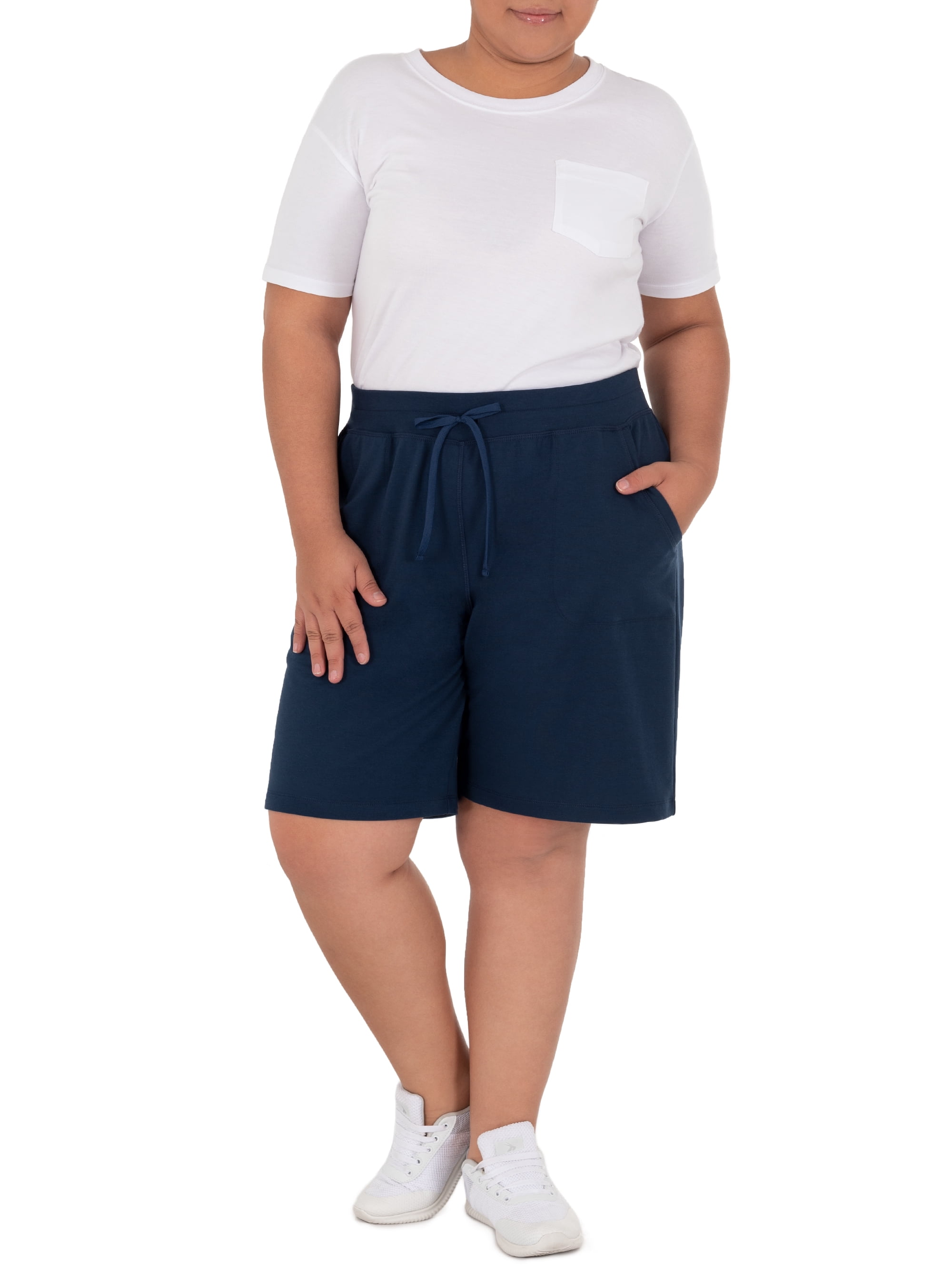Athletic Works Women's Plus Size 9" French Terry Drawstring Lounge Shorts, Size 1X-5X