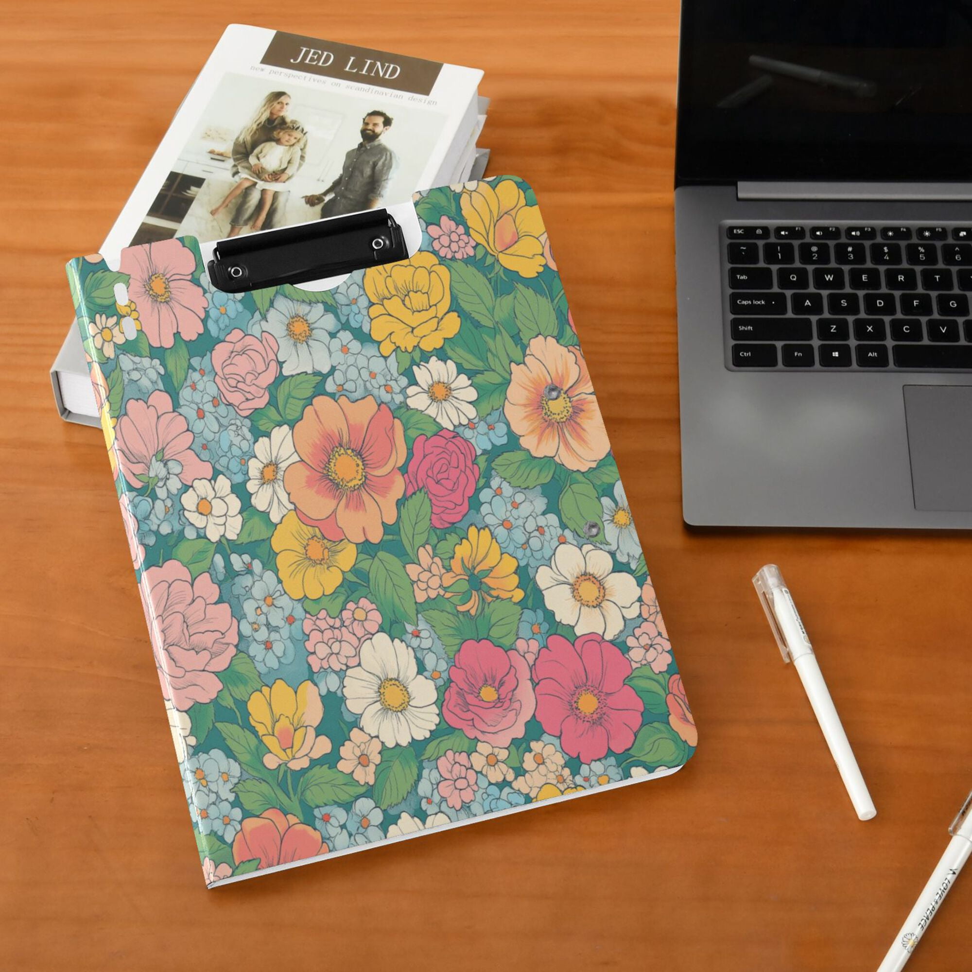 FORMRS A4 Clipboard Folder with Pen Holder Horizontal Foldable School Office Binder, Floral Pattern