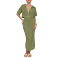 thumbnail image 2 of Women's Crochet Beach Cover Up Set with Knit Crop Button Short Sleeve Collar Top and Bodycon Long Skirt 2 Piece Outfits, 2 of 6