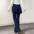 thumbnail image 4 of OGLCCG Girls Skirted Flare Leg Pants, Side Drawstring 2-in-1 Skort Yoga Pants Stretchy Athletic Bell Bottoms for Dance(Navy,9-10 Years), 4 of 8