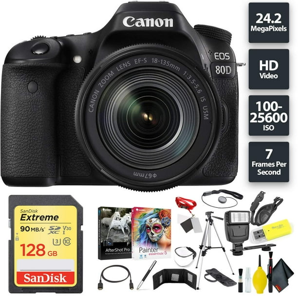 Canon EOS 80D DSLR Camera + 18135mm Lens + 128GB Memory Card (1x 64