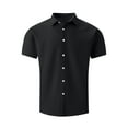 thumbnail image 6 of LODIENY Mens Casual Textured T-Shirts Short Sleeve Button Down Dress Shirts Trendy Solid Color Beach Holiday Vacation Tees Shirt Tops Black M, 6 of 9