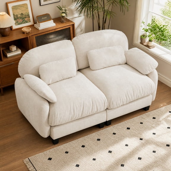MIKIBAMA 72.4'' 2 Seater Cloud Sofa, Chenille Modular Couch with Deep Seat, Soft Loveseat for Living Room, Apartment, Beige