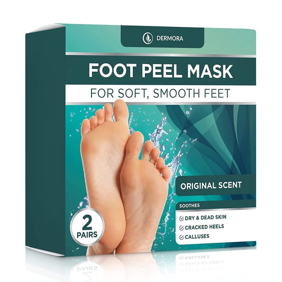 DERMORA Foot Peel Mask - for Cracked Heels, Dead Skin & Calluses - Exfoliating Peeling Treatment (2 Pack)