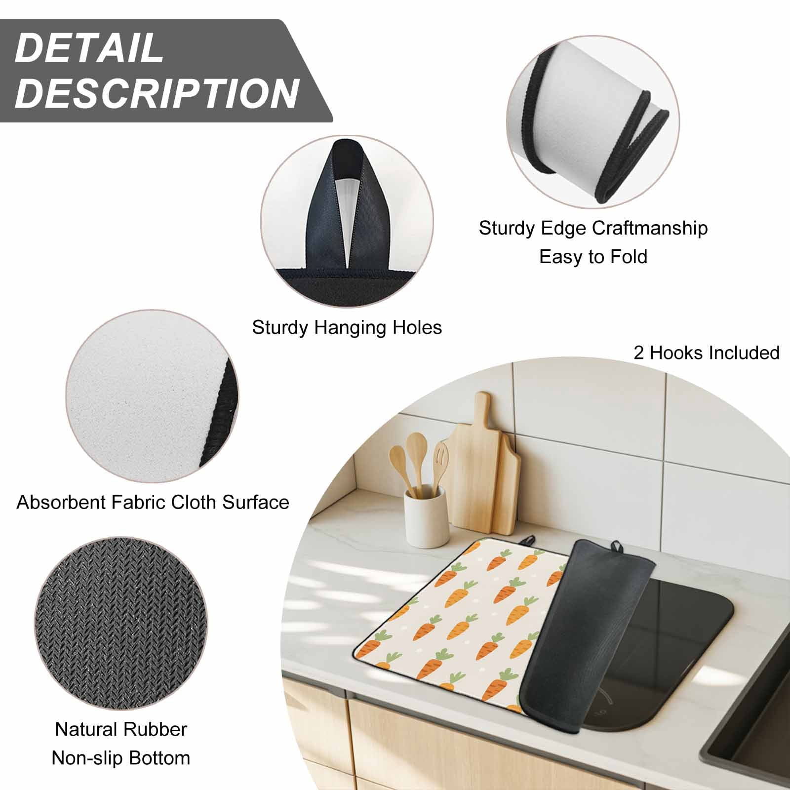 Carrots Stove Top Cover for Electric Stove, Heat-proof & Non Slip Glass Top Stove Cover Protector, Watercolor Easter Vegetables Beige Kitchen Flat Cooktop Rubber Mat 24x21 Inches