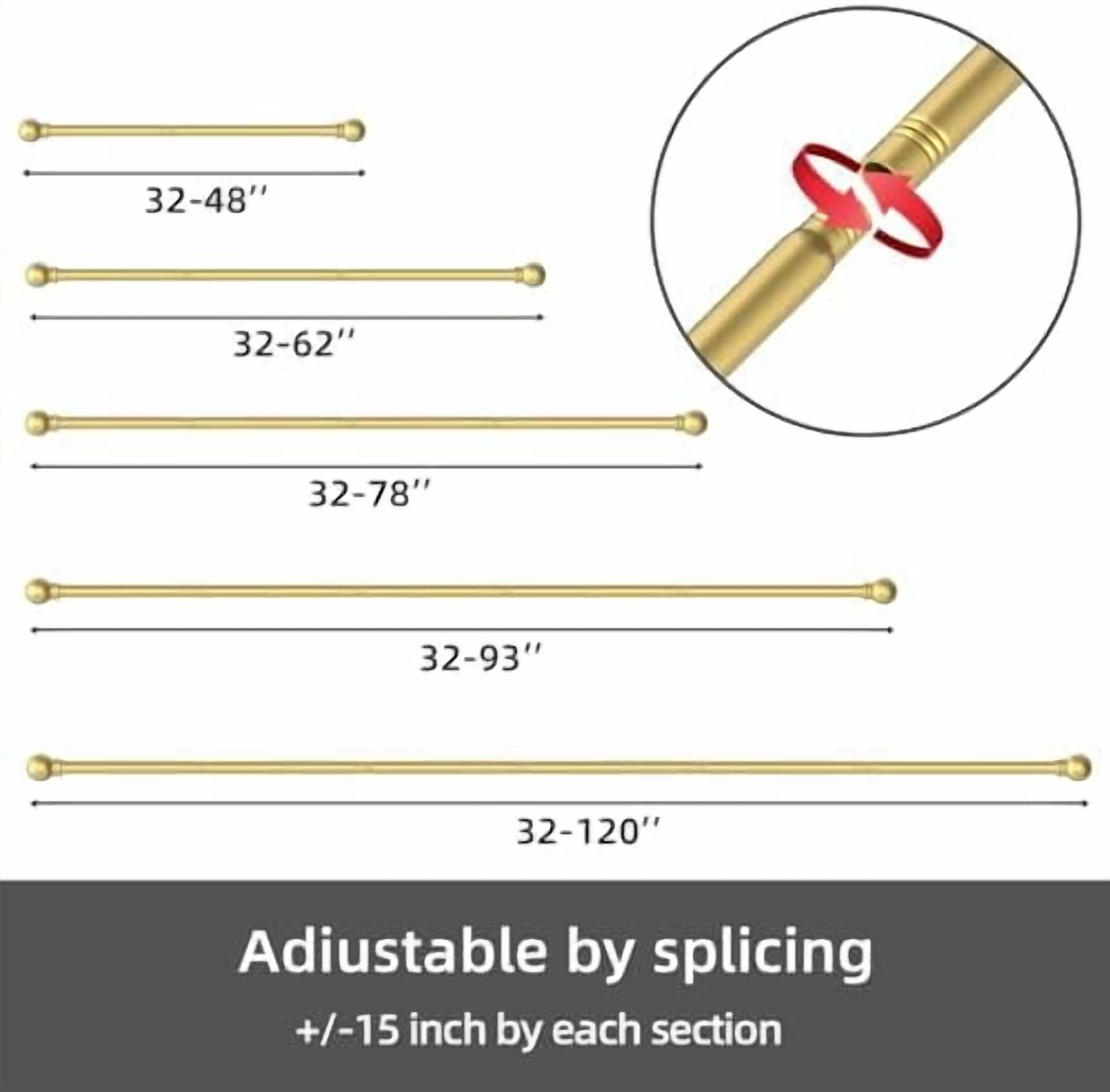 2 Pack Gold Curtain Rods for windows 66 to 120 inch, 5/8 inch Splicing Heavy Duty Metal Curtain Rod Set with Brackets